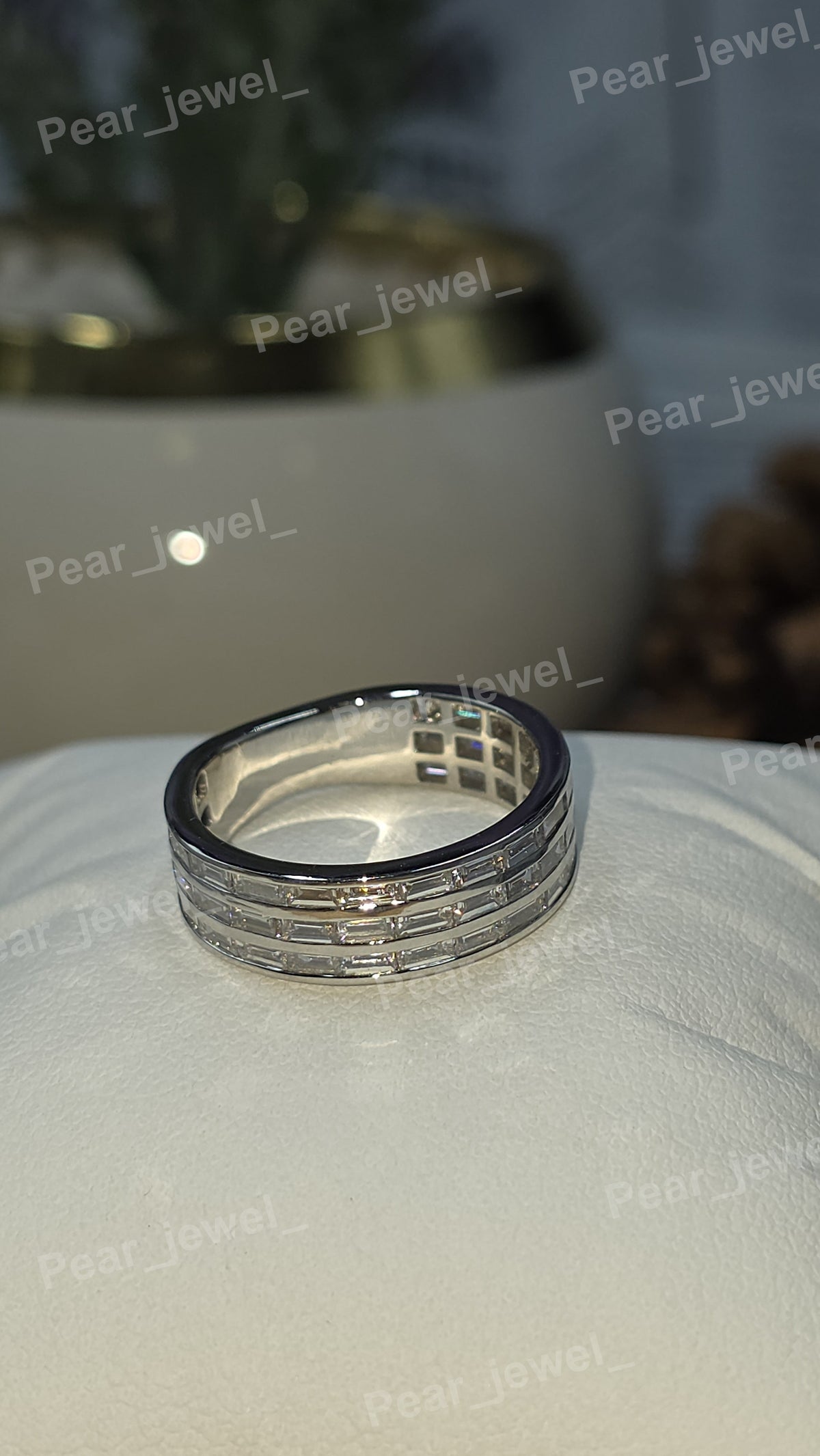 Iced Out Baguette Moissanite Band Wide Diamond Ring Hip Hop Jewelry Ring