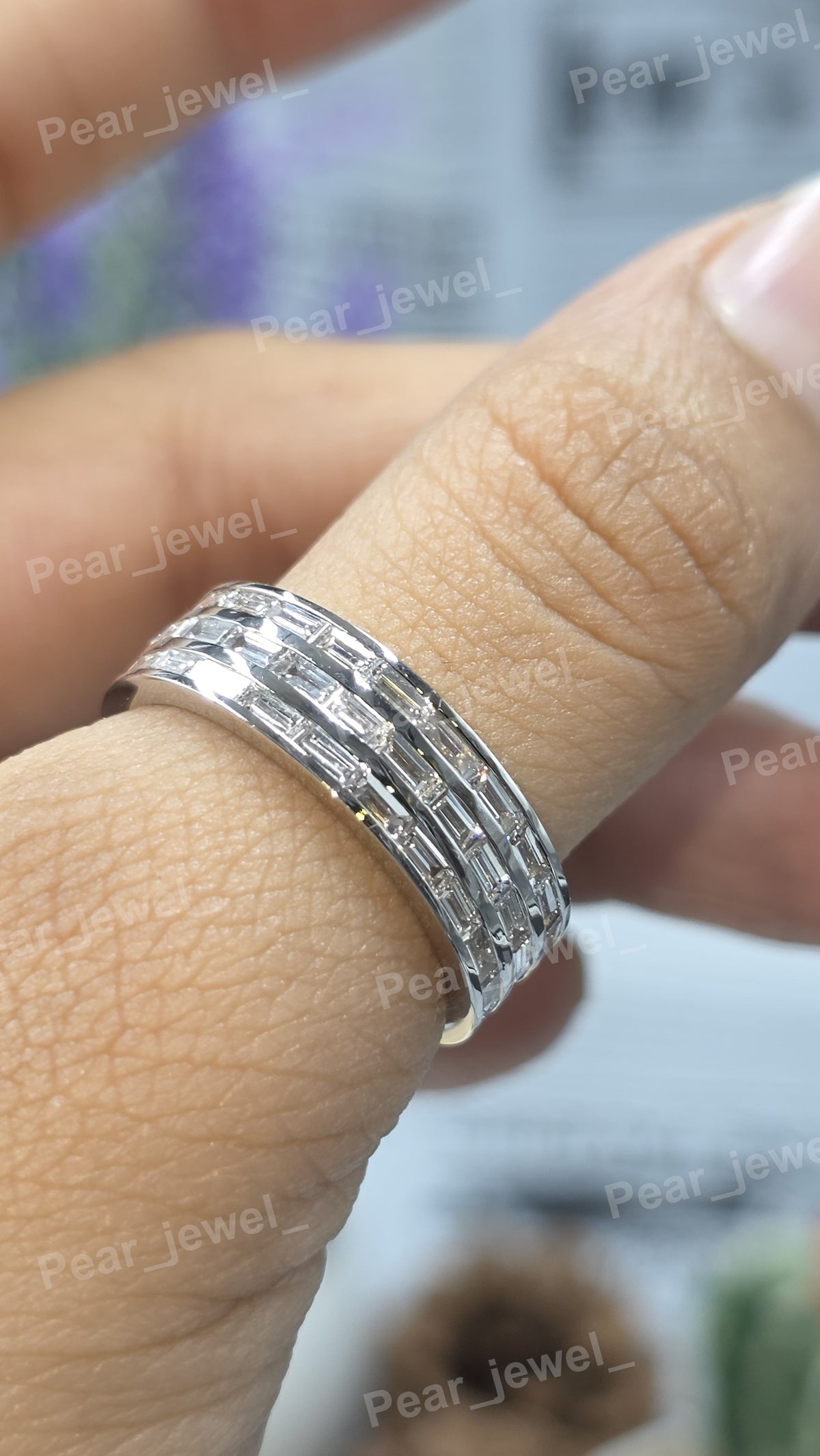 Iced Out Baguette Moissanite Band Wide Diamond Ring Hip Hop Jewelry Ring