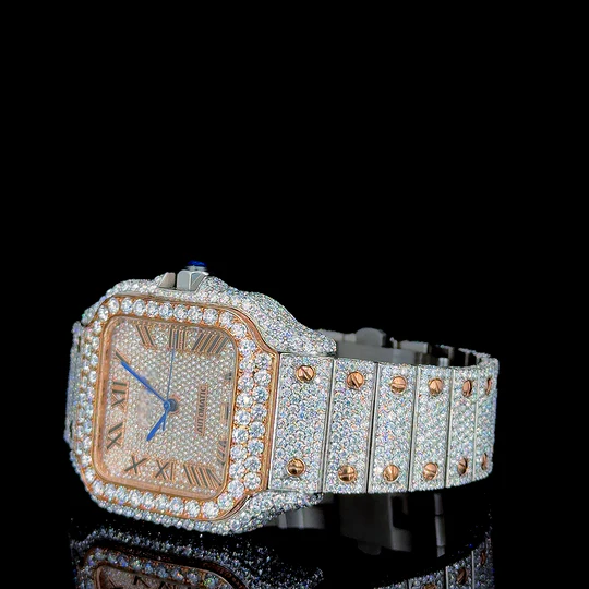 Iced Out Stainless Steel Roman Dial Moissanite Diamond Watch