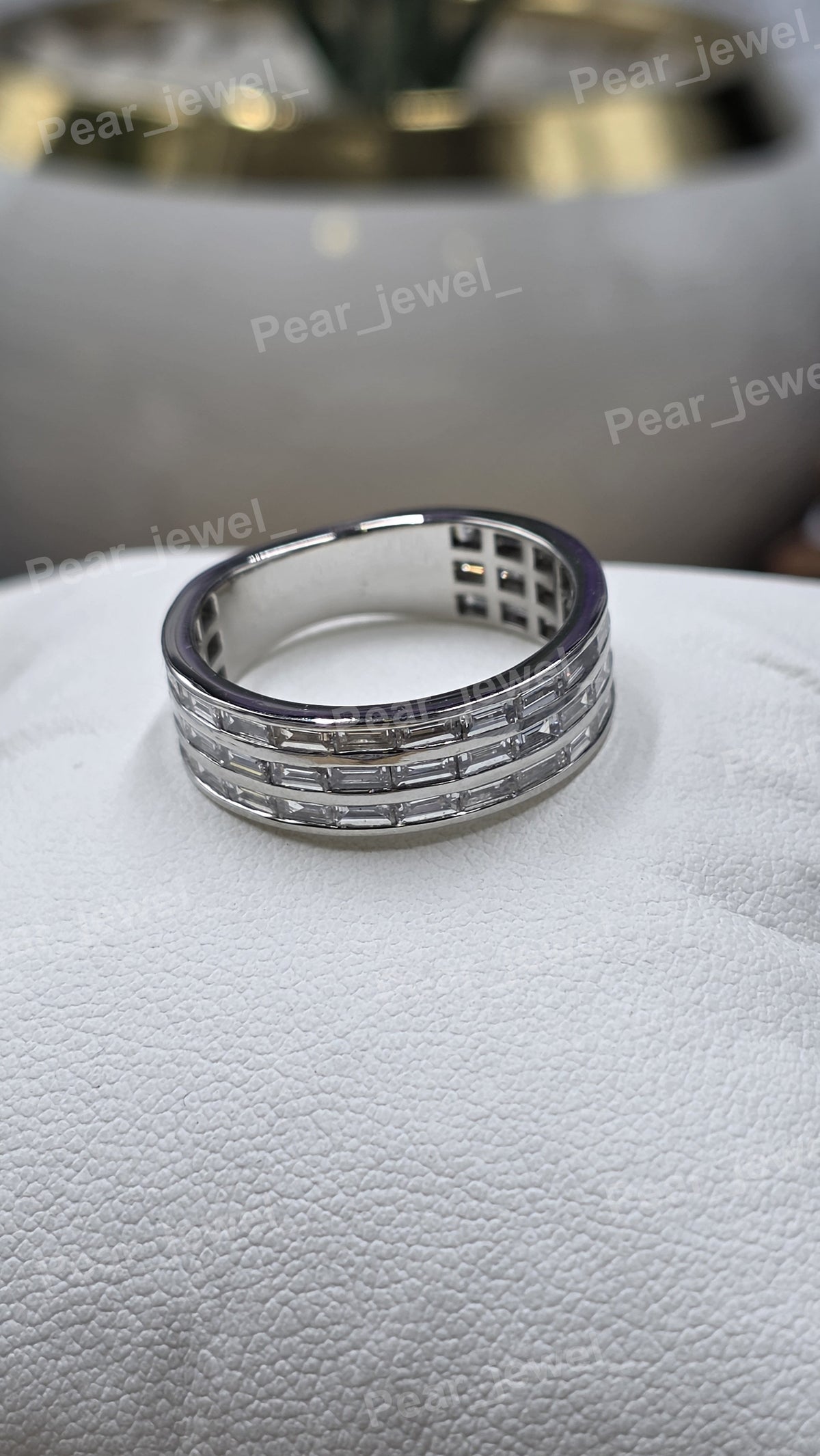 Iced Out Baguette Moissanite Band Wide Diamond Ring Hip Hop Jewelry Ring