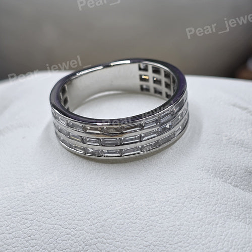 Iced Out Baguette Moissanite Band Wide Diamond Ring Hip Hop Jewelry Ring