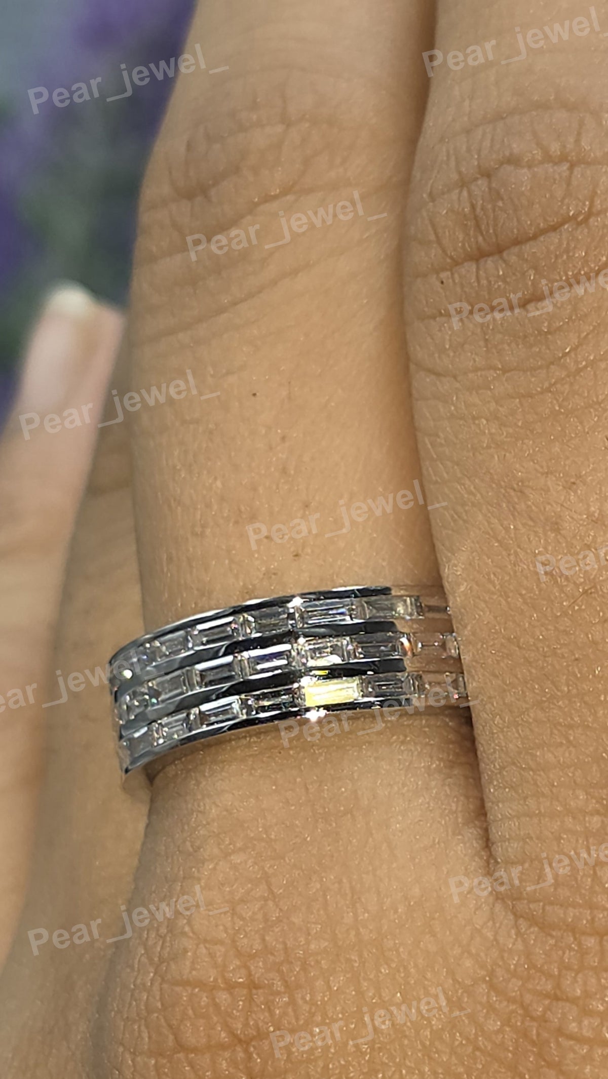 Iced Out Baguette Moissanite Band Wide Diamond Ring Hip Hop Jewelry Ring
