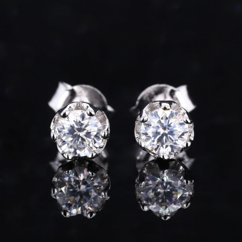 Iced Out VVS Moissanite Diamond Stud Earring 925 Silver Look Classsic Shine