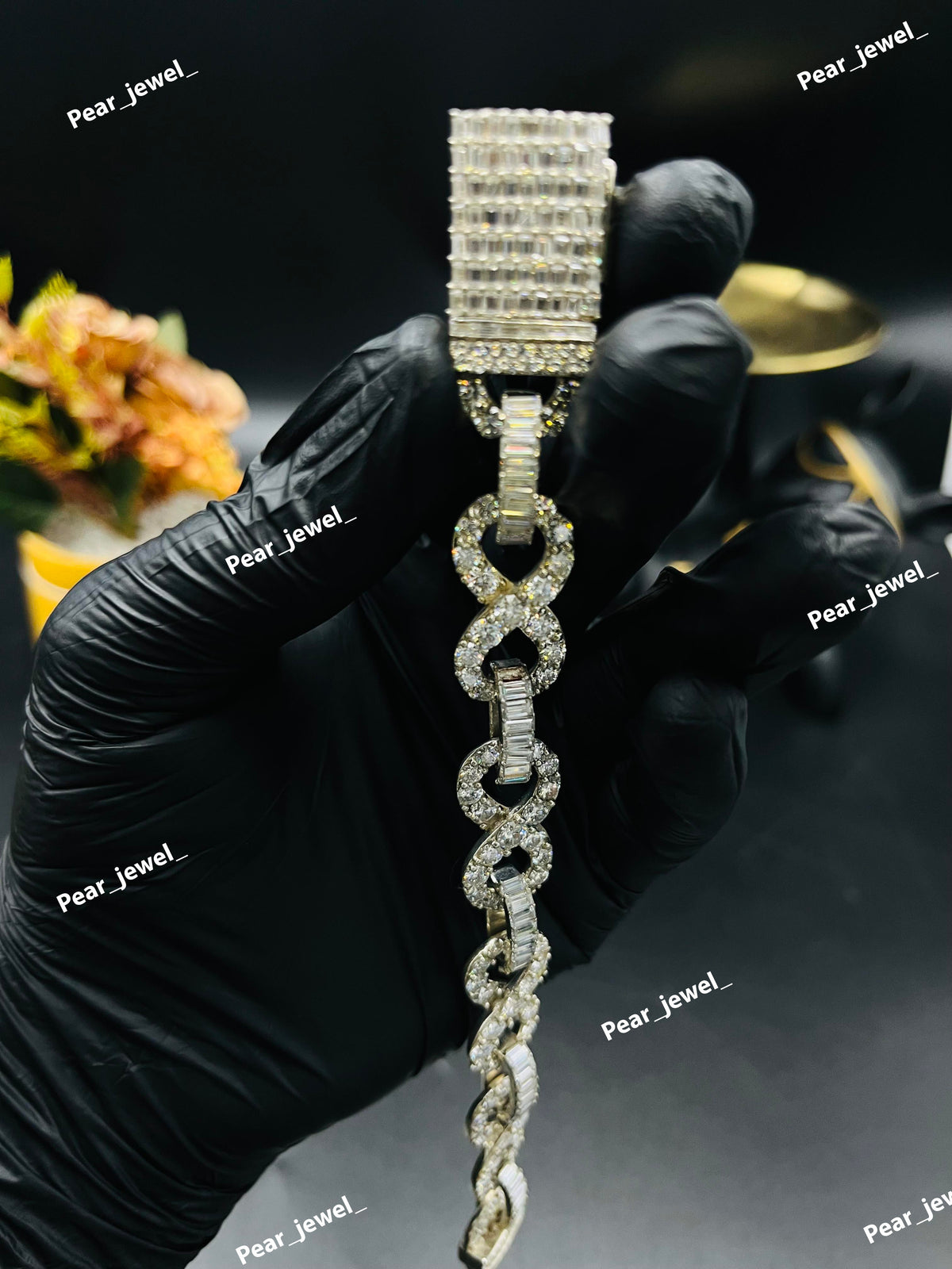 Iced Out Infinity Bracelet VVS Baguette Moissanite Dimaond 925 Sterling Silver