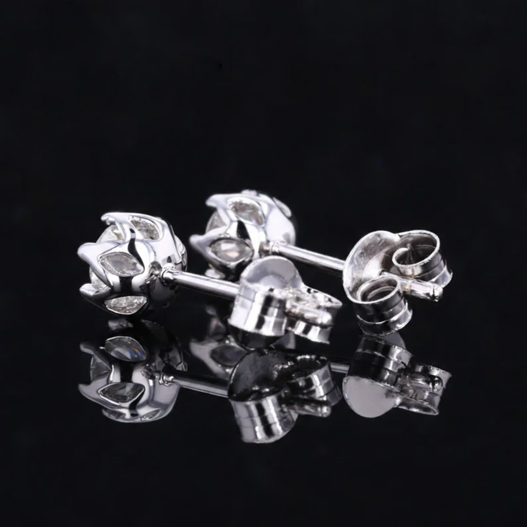 Iced Out VVS Moissanite Diamond Stud Earring 925 Silver Look Classsic Shine