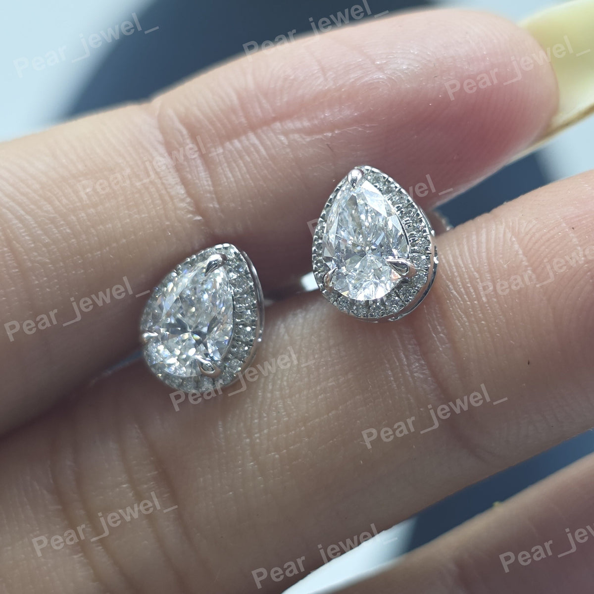 Pear Cut Stud Earring with Secure Screw Back Patch - 925 Sterling Silver