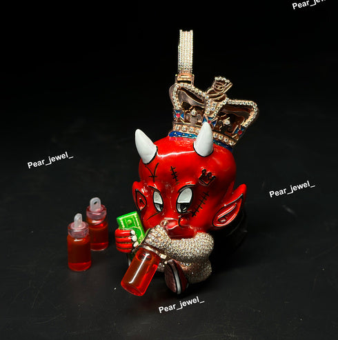Iced Out Cartoon Devil Pendant In 925 Silver Moissanite Diamond