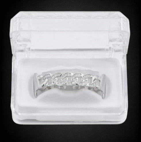 Silver Cuban Chain Design VVS Moissanite Diamond Grillz