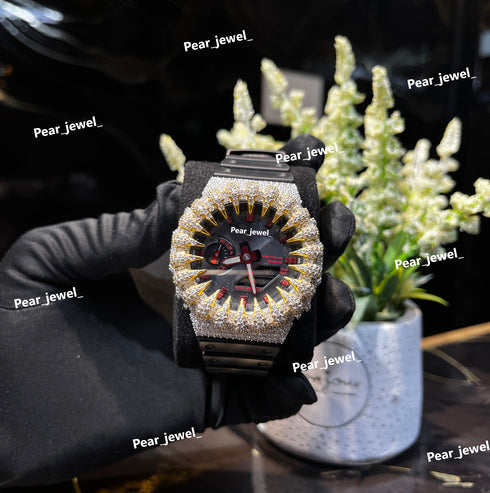 Iced Out Analog-Digital Wrist Watch VVS Moissanite Diamond Premium Watch