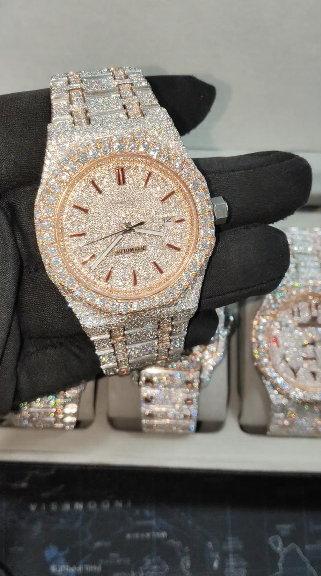 Iced Out Automatic VVS Moissanite Diamond Watch In Stainless Steel