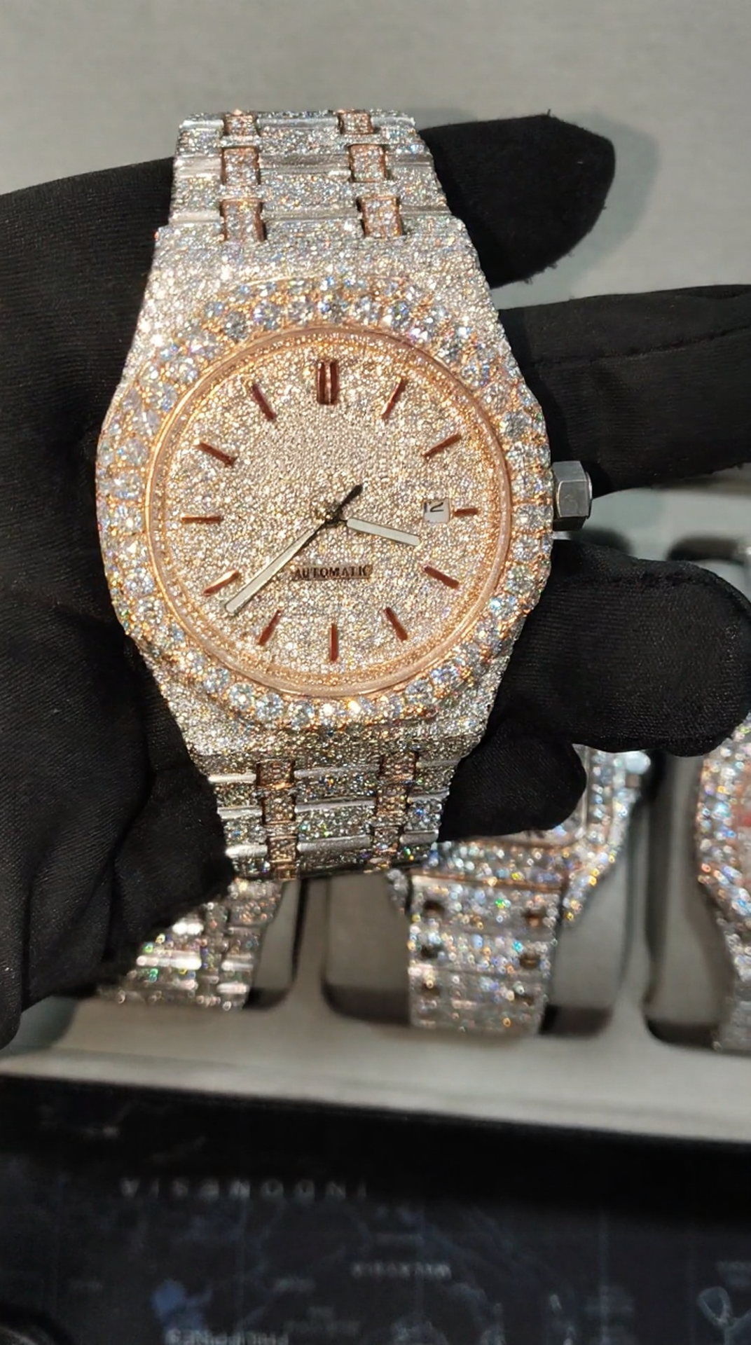 Iced Out Automatic VVS Moissanite Diamond Watch In Stainless Steel