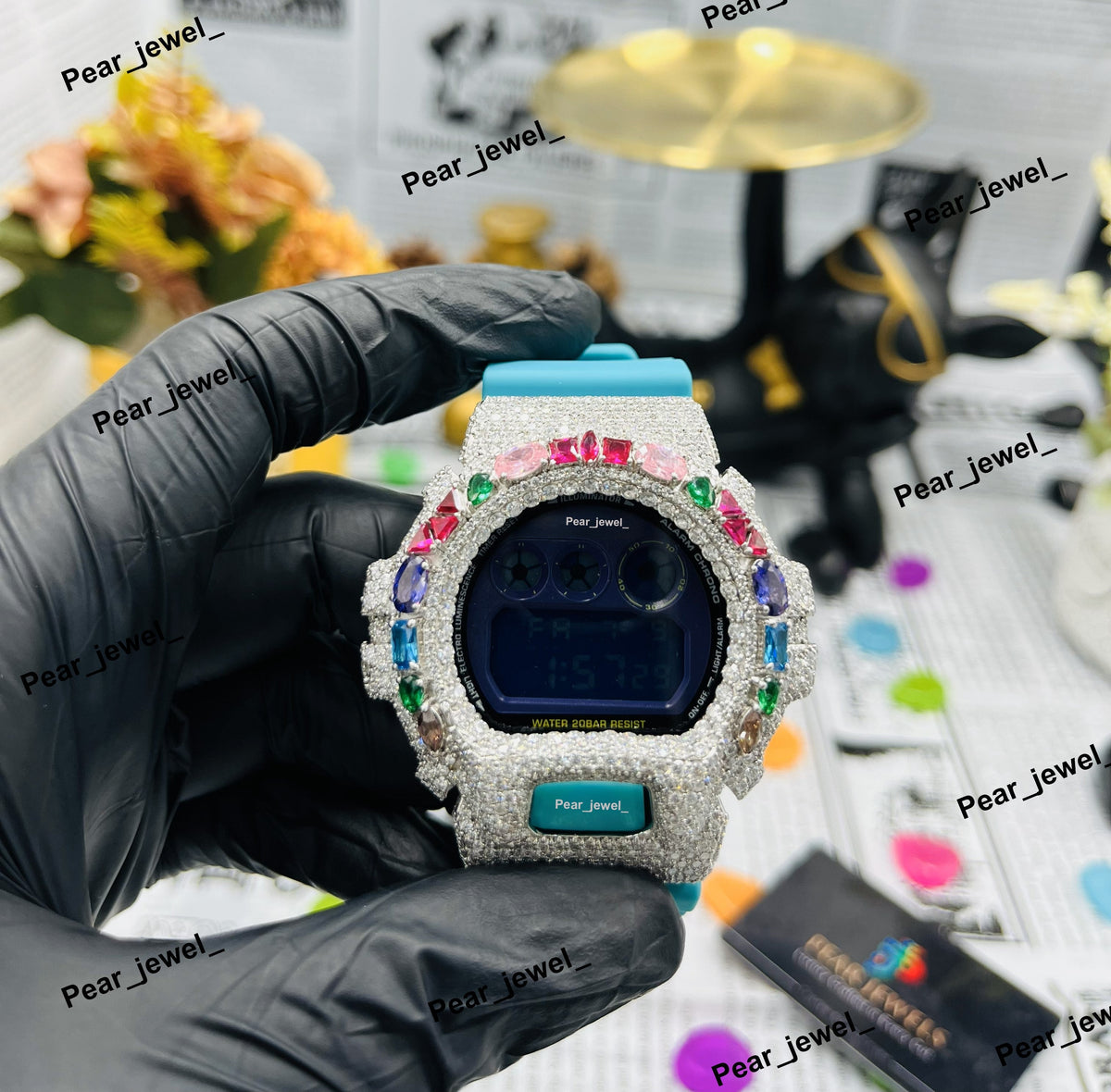 Iced Out Digital Watch Moissanite Diamond Look Luxury Wrist Watch With Bling Style