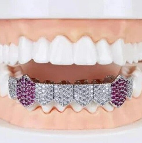 925 Sterling Silver VVS Red Moissanite Diamond Grillz