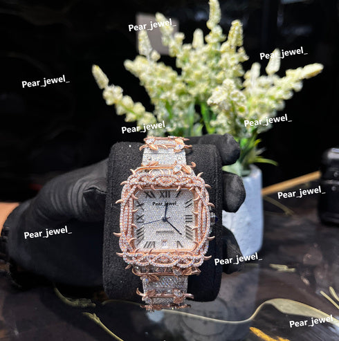 Iced Out Stainless Steel Watch VVS Moissanite Diamond Roman Dial Watch