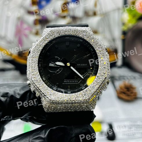 Luxury VVS Moissanite Diamond Case Dial Iced Out Bust Down Watch