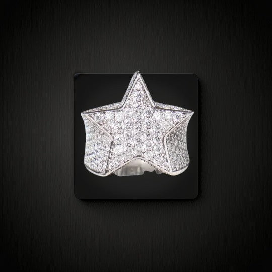 Iced Out Star VVS Moissanite Ring With 925 Sterling Silver Ring
