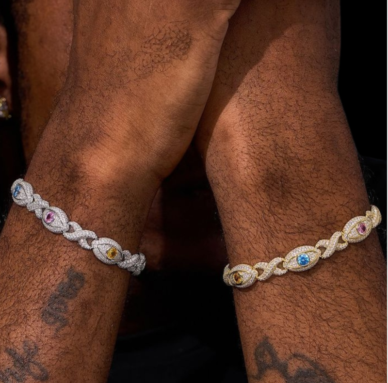 925 Sterling Silver VVS Moissanite Multicolor Diamonds Bracelet For Men Infinity Design