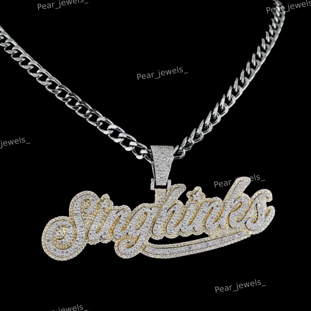 925 Sterling Silver Iced Out Custom Letter Rhodium Plated VVS Moissanite Pendant