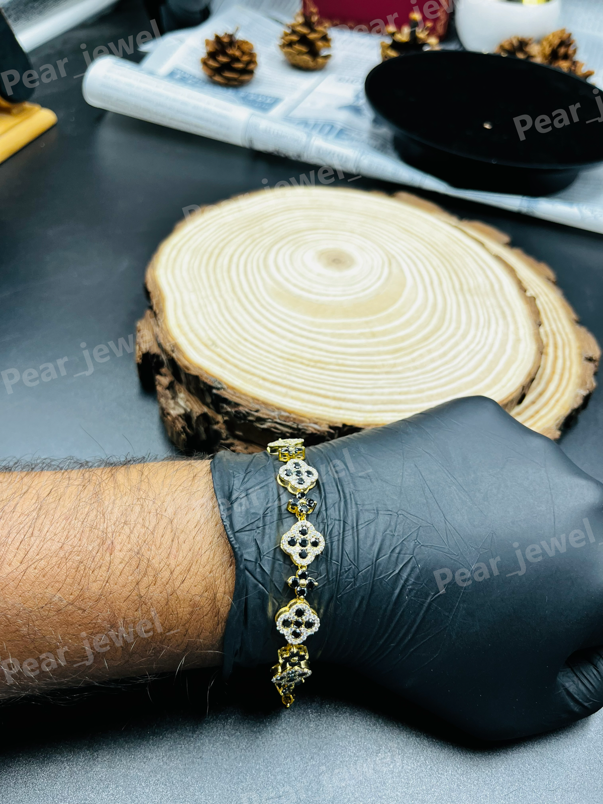 925 Silver Clover Link Black Moissanite Diamond Bracelet
