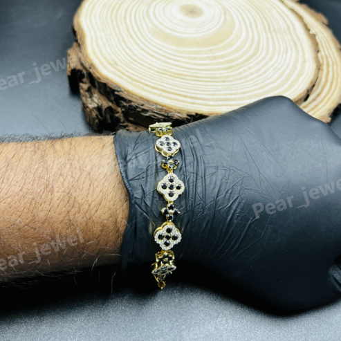925 Silver Clover Link Black Moissanite Diamond Bracelet