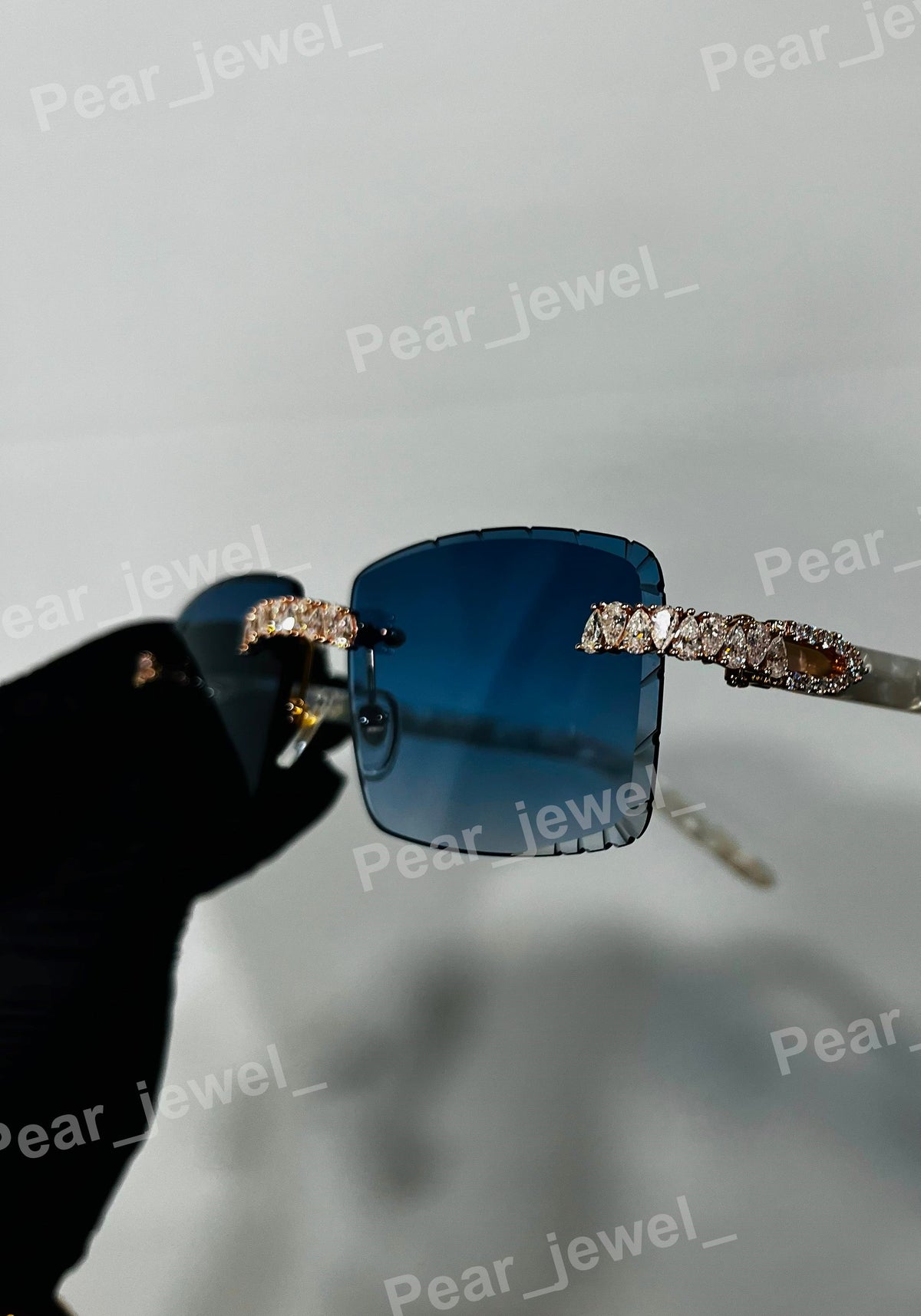 Pear Cut Moissanite Diamond 925 Silver Gradiant Sunglasses For Unisex