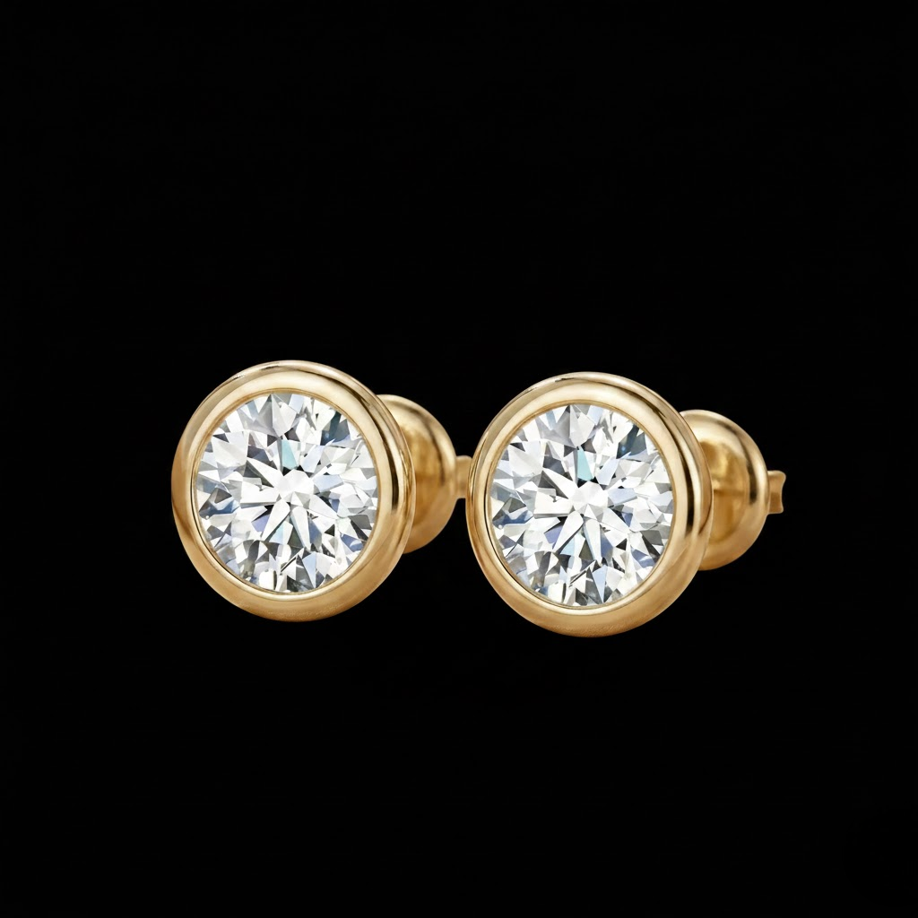 Round Moissanite Diamond Stud 925 silver Earring Classic Luxury Everyday Wear