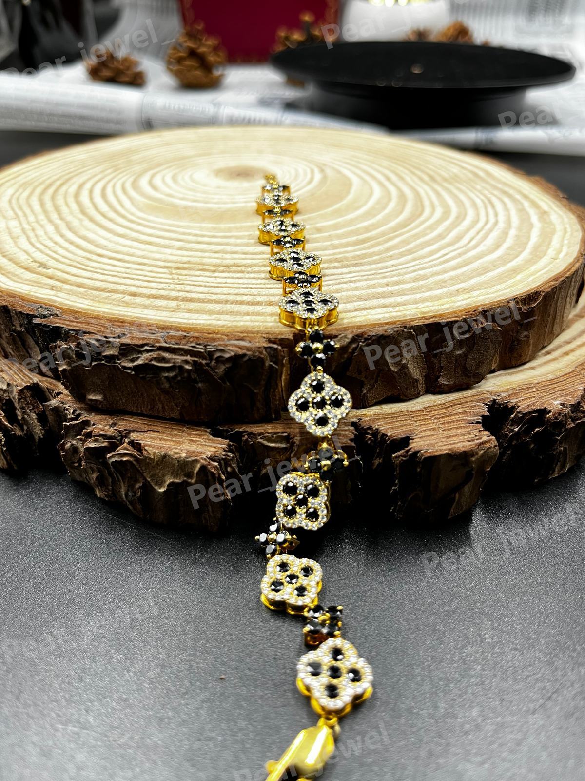925 Silver Clover Link Black Moissanite Diamond Bracelet