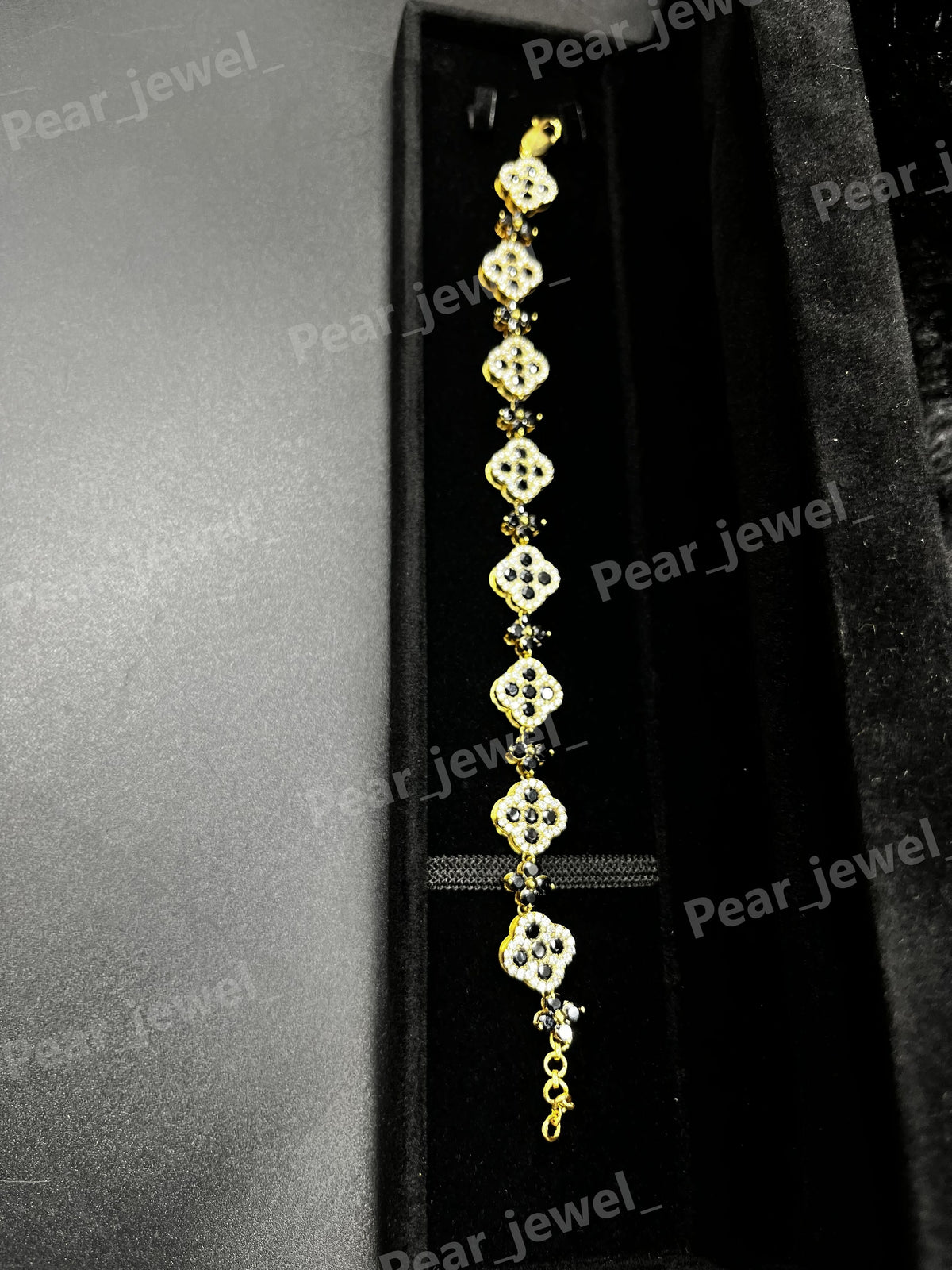925 Silver Clover Link Black Moissanite Diamond Bracelet