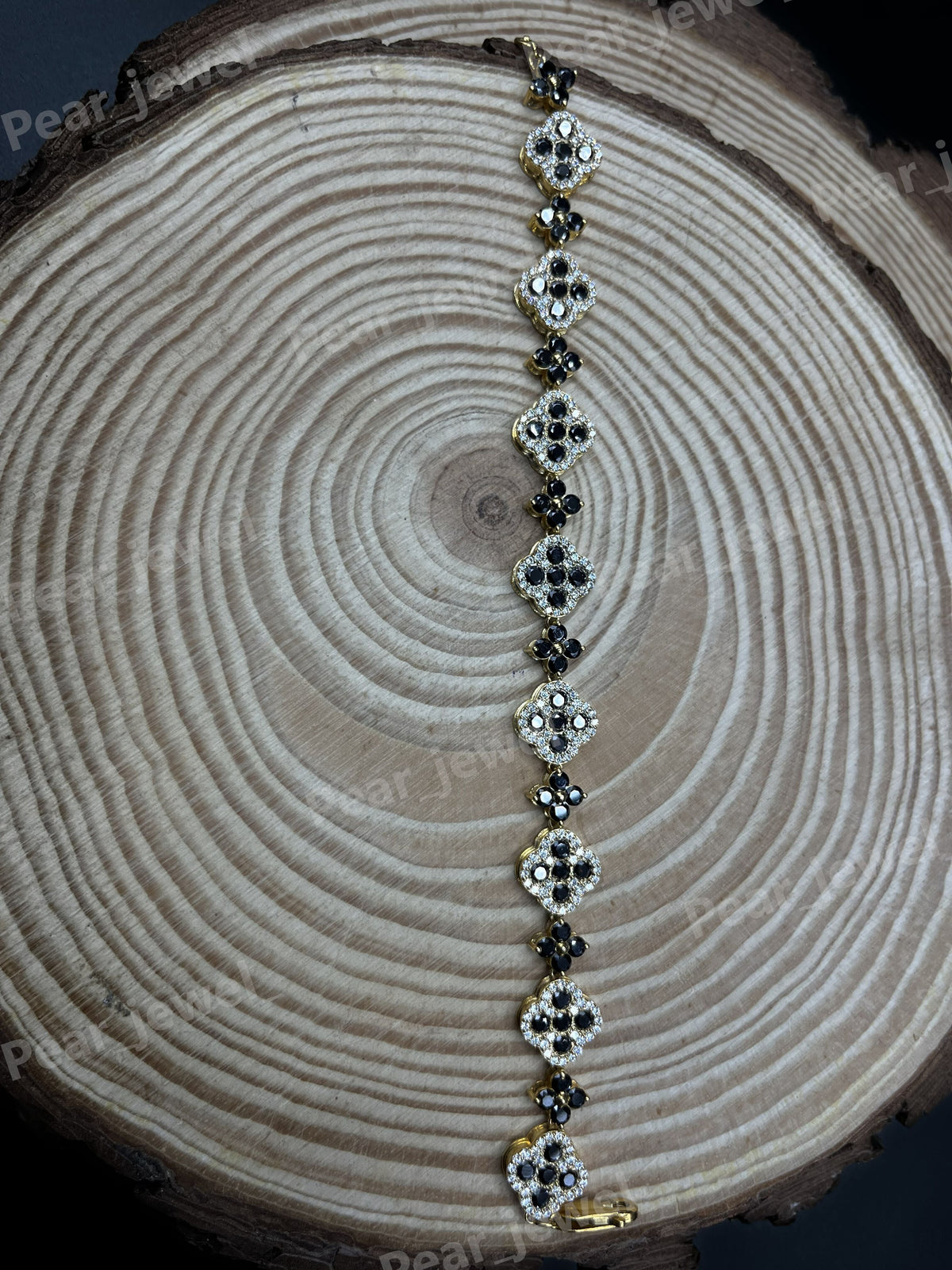 925 Silver Clover Link Black Moissanite Diamond Bracelet