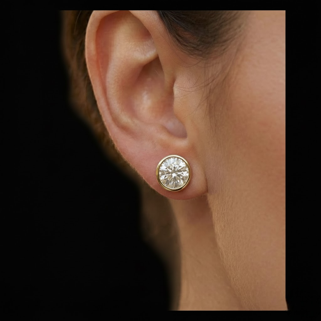 Round Moissanite Diamond Stud 925 silver Earring Classic Luxury Everyday Wear