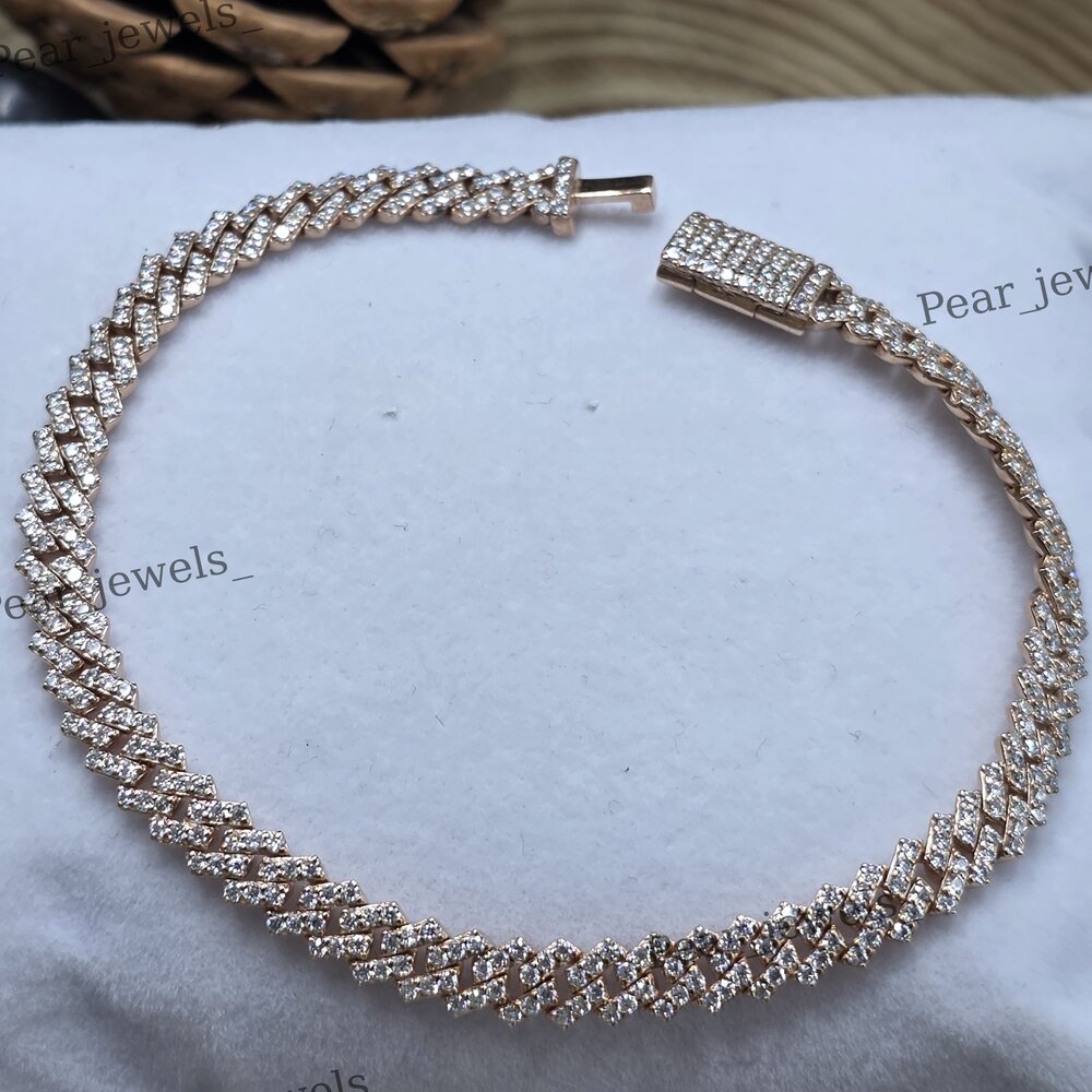 Rohdium plated Cuban Link VVS Moissanite Diamond 925 Sterling Silver Bracelet
