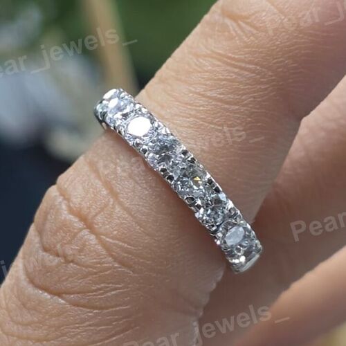 Moissanite Eternity Band 925 Silver Round Cut Wedding Stackable Ring Gift