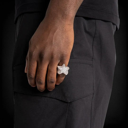 Iced Out Star VVS Moissanite Ring With 925 Sterling Silver Ring