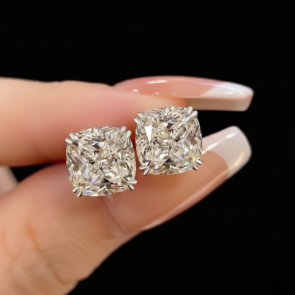 Iced Out Cushion Cut Moissanite Diamond Stud Earring 925 Silver Classic Luxury Shine