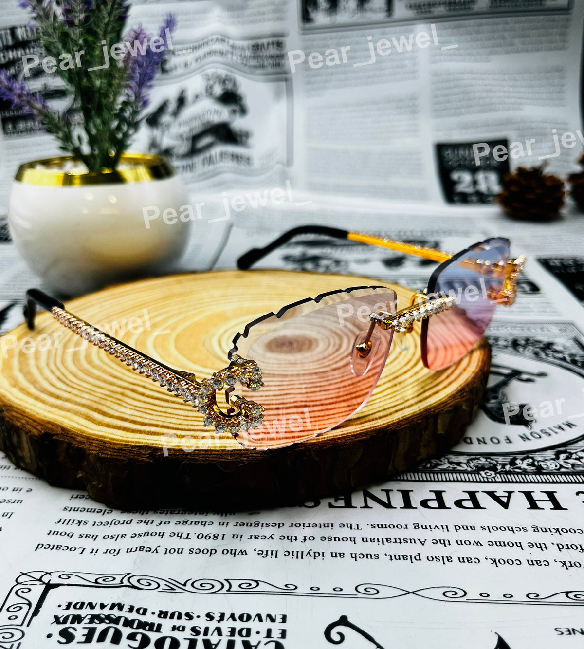 Luxury Iced Out Silver Rimless Moissanite Diamond Sunglasses