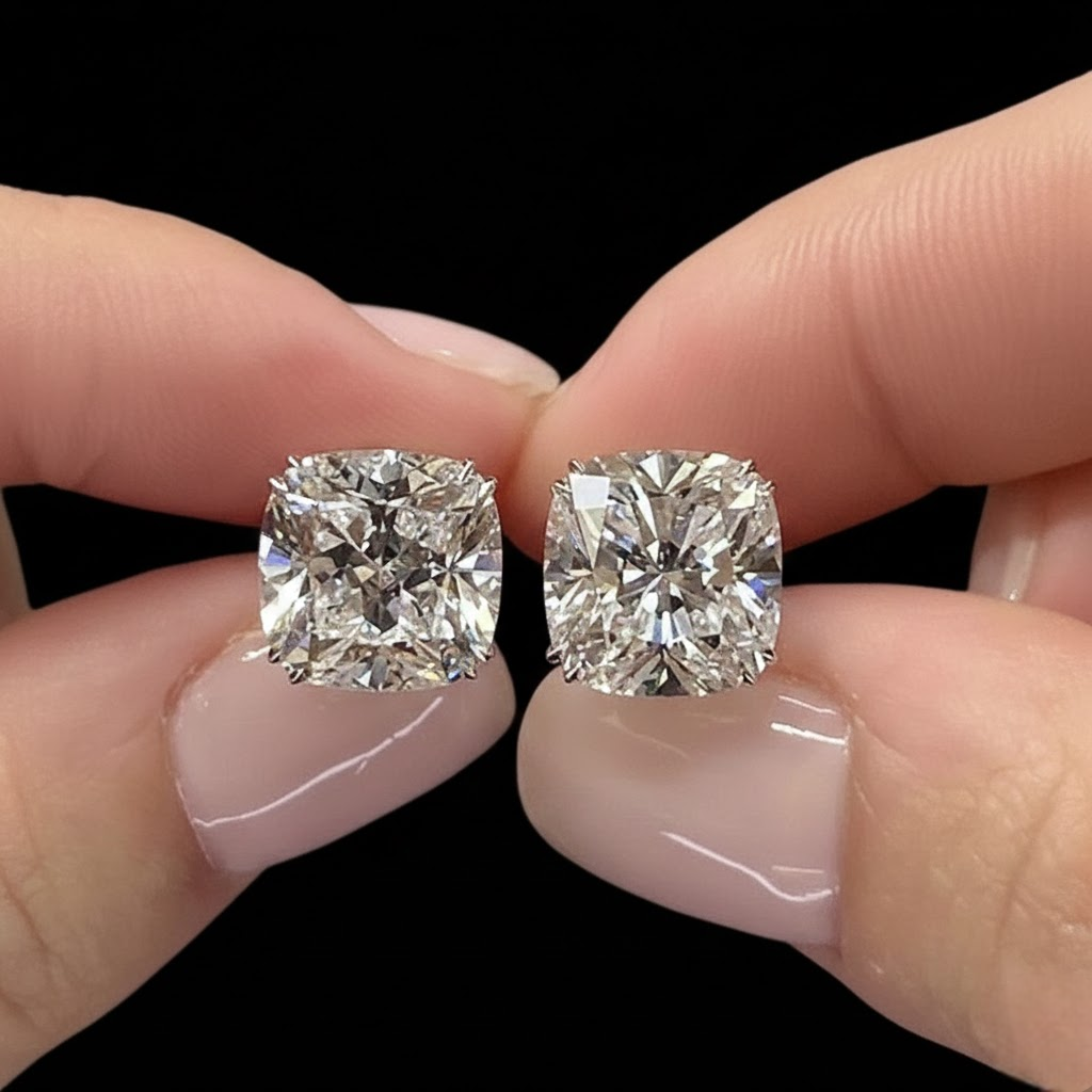 Iced Out Cushion Cut Moissanite Diamond Stud Earring 925 Silver Classic Luxury Shine