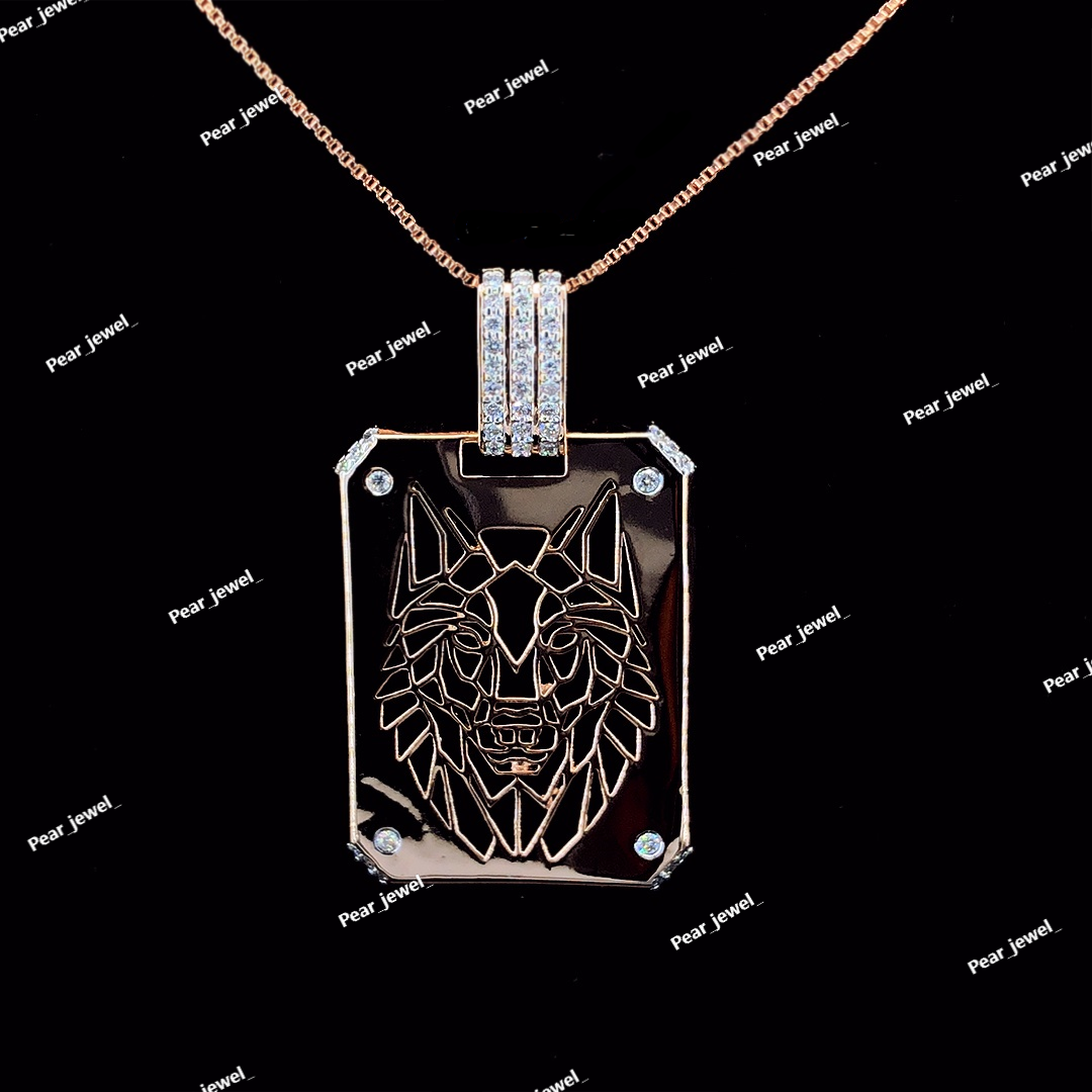 Iced Out Moissanite Diamond Luxury Wolf Head Silver Hip Hop Pendant Men Gift