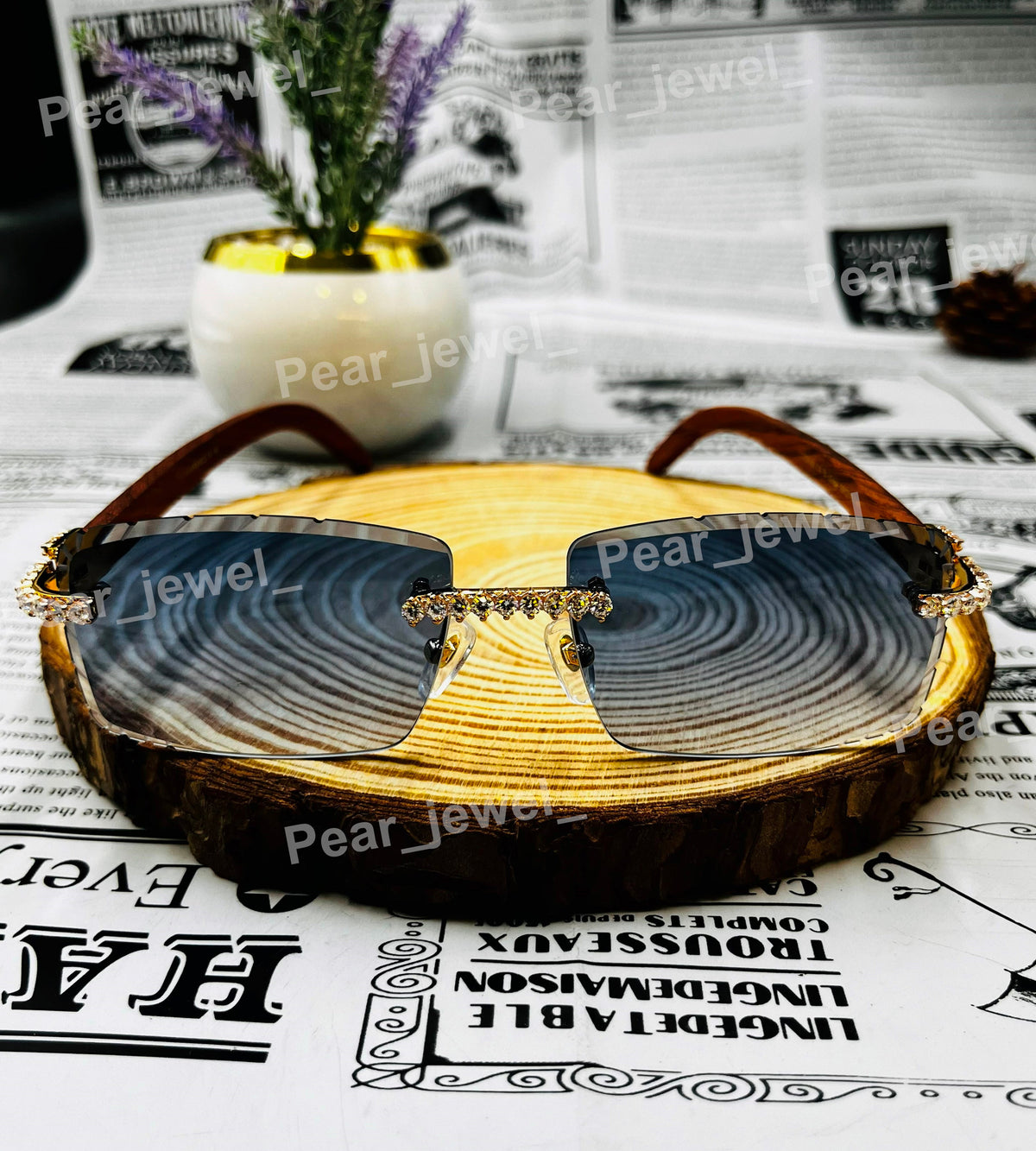 Moissanite Diamond Rimless Silver Glass iced Out Hip Hop Sunglasses
