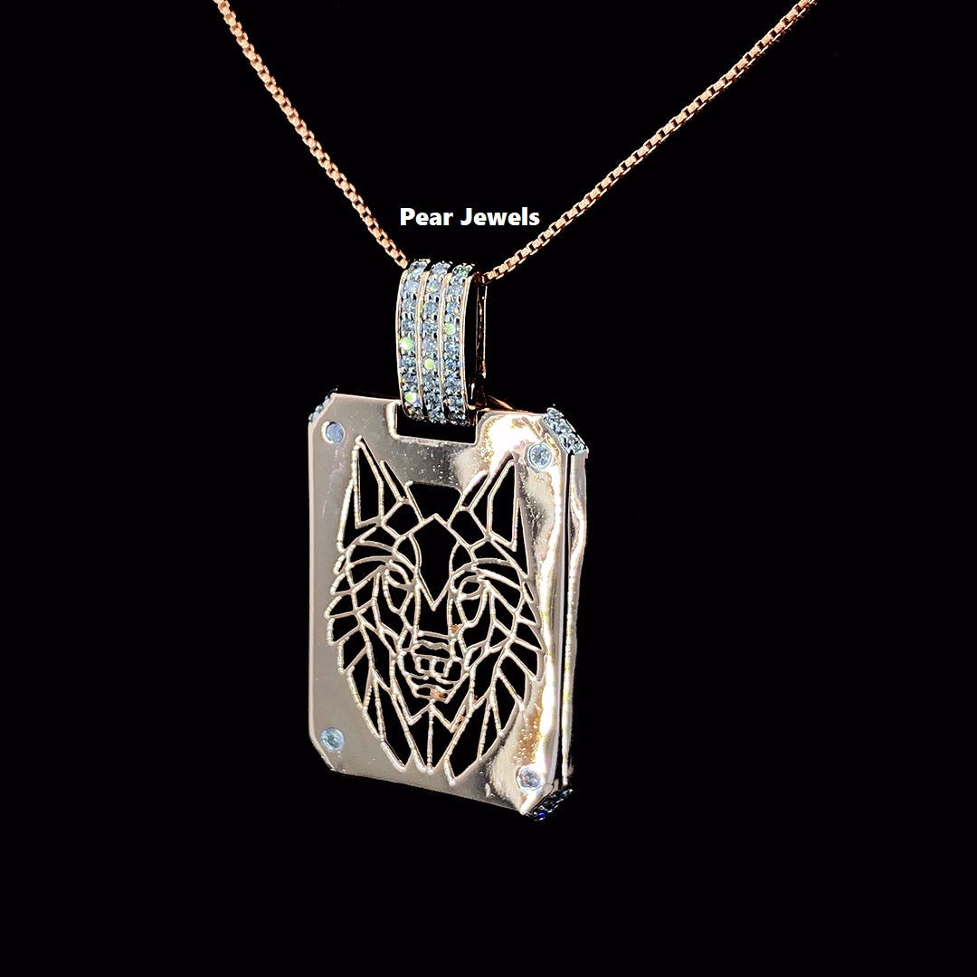 Iced Out Moissanite Diamond Luxury Wolf Head Silver Hip Hop Pendant Men Gift