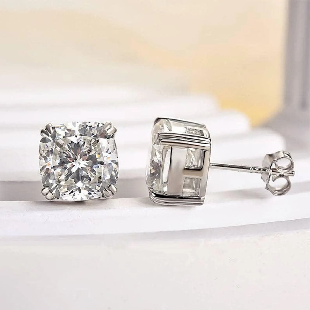 Iced Out Cushion Cut Moissanite Diamond Stud Earring 925 Silver Classic Luxury Shine