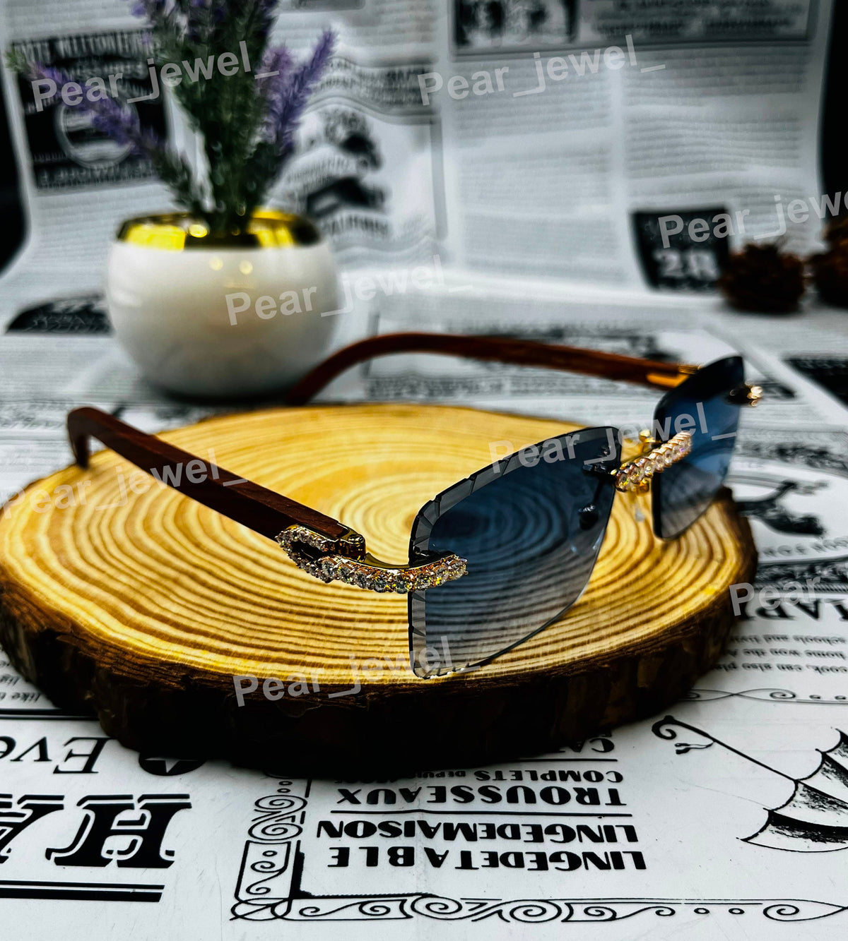 Moissanite Diamond Rimless Silver Glass iced Out Hip Hop Sunglasses