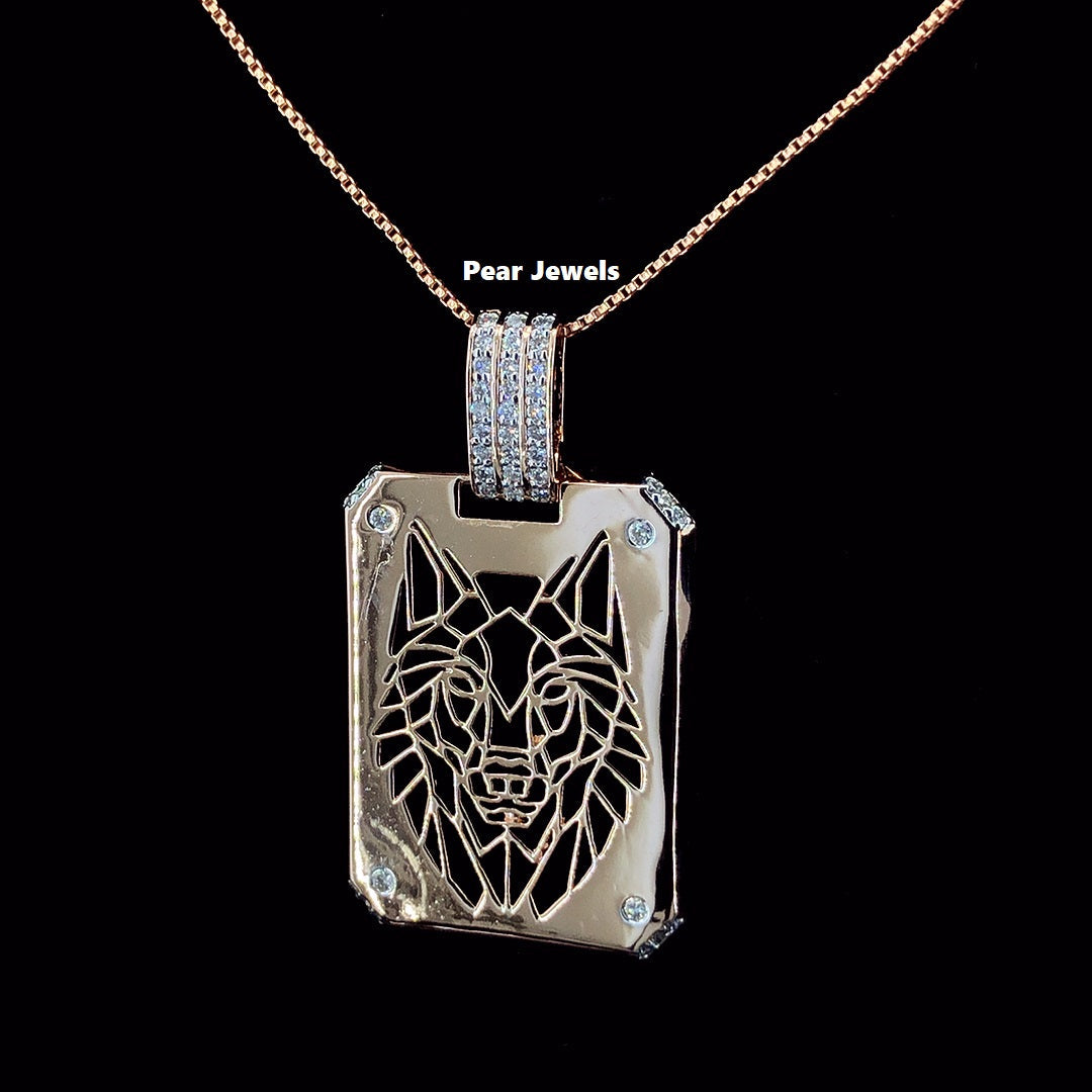Iced Out Moissanite Diamond Luxury Wolf Head Silver Hip Hop Pendant Men Gift