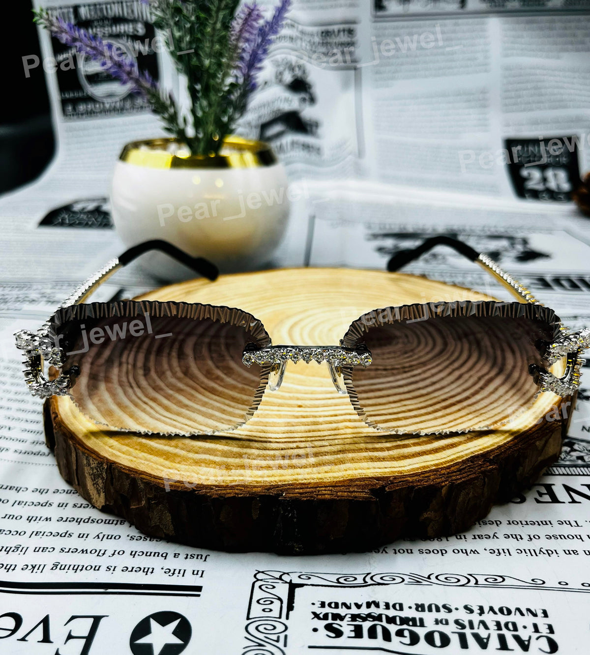 Iced Out Silver Rimless Moissanite Diamond Hip Hop Bling Sunglasses