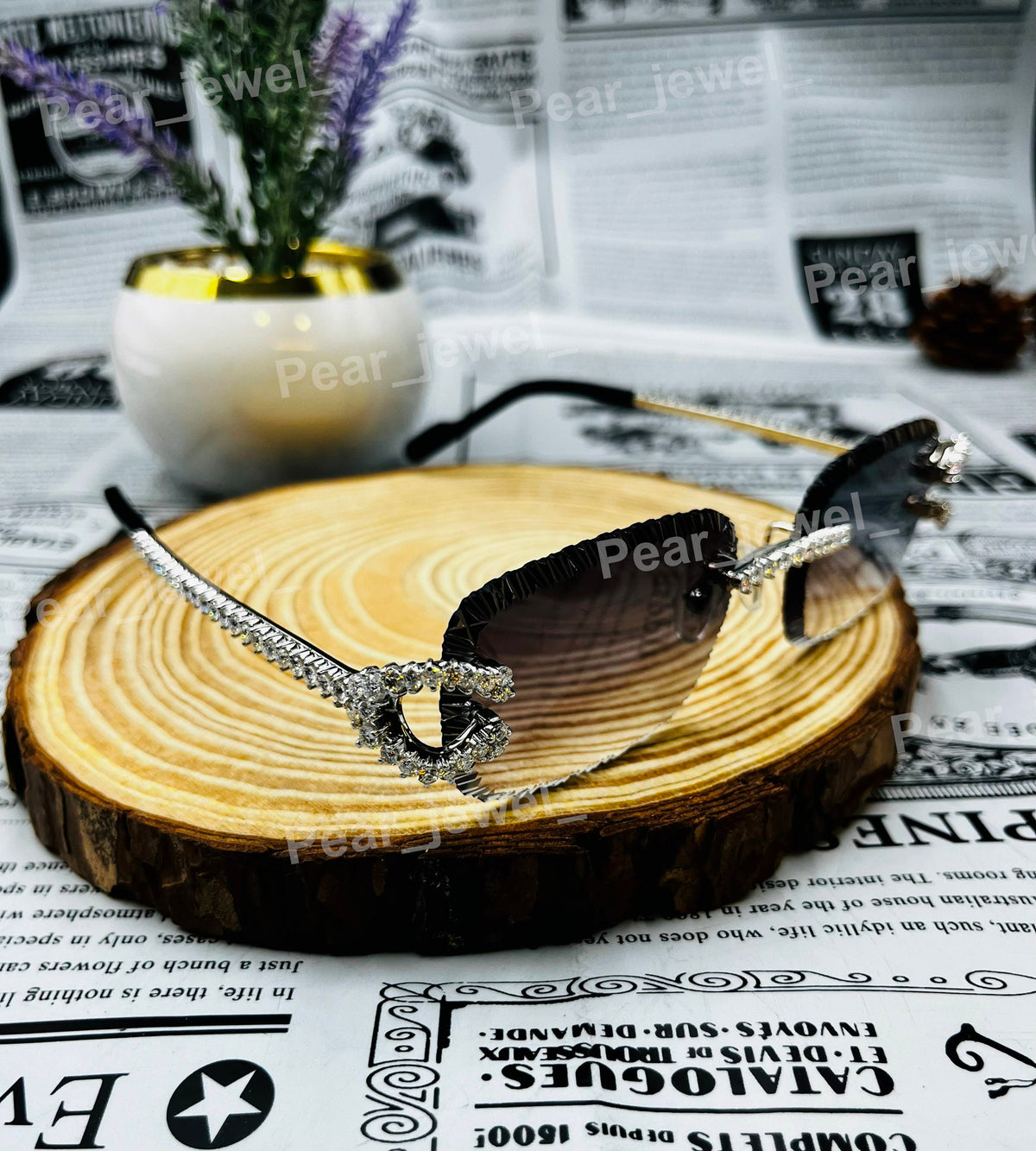 Iced Out Silver Rimless Moissanite Diamond Hip Hop Bling Sunglasses