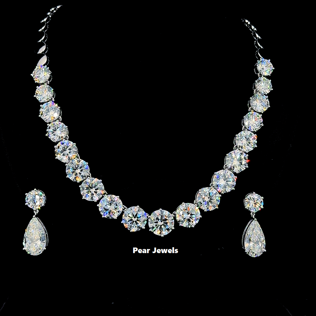 Classic Round Cut Moissanite Diamond Iced Out With 925 Silver Necklace And Earring