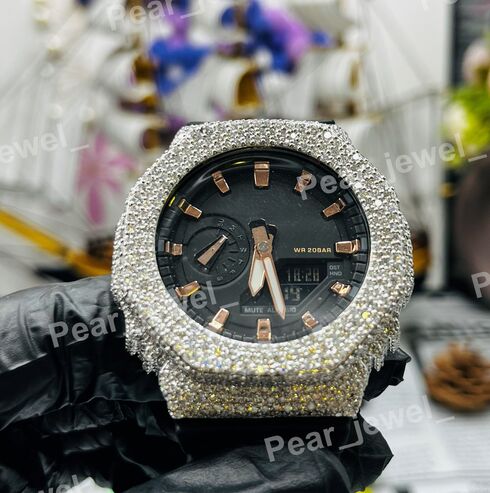 Iced Out Case Dial Moissanite Diamond Hip Hop Luxury Statement Wrist Watch
