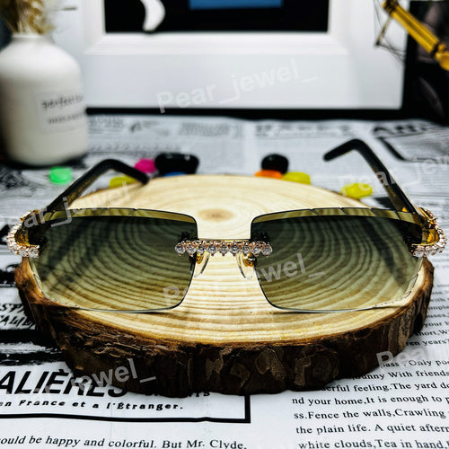 Moissanite Diamond Green Grediant Glasses Iced Out Hip Hop Luxury Statement Sunglasses