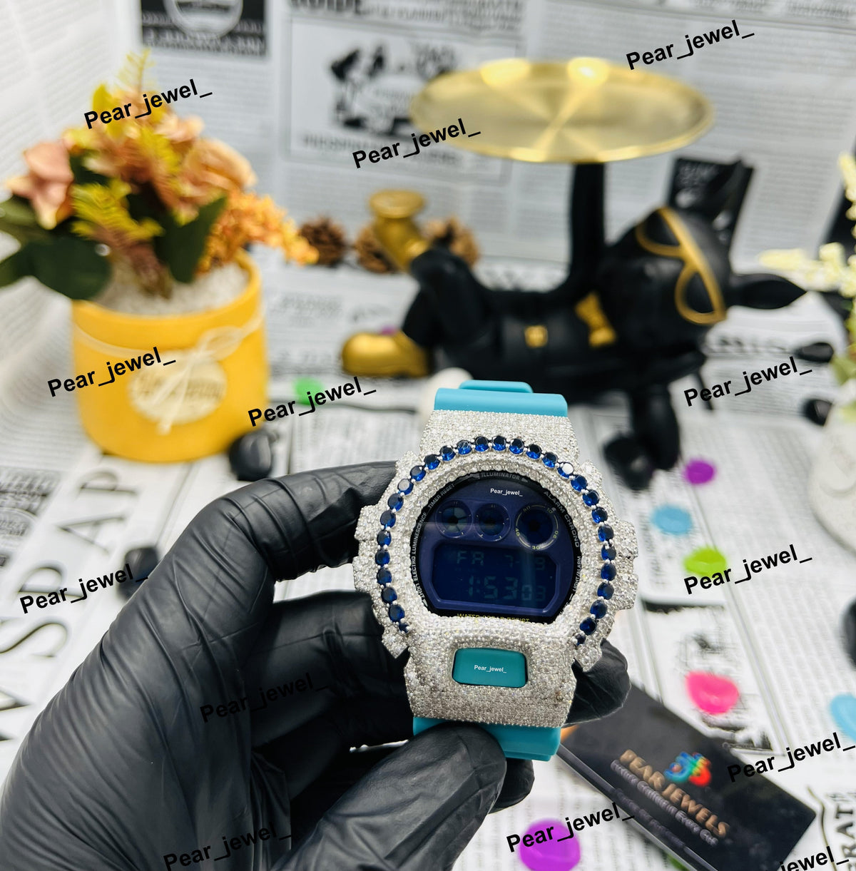 Iced Out Digital Watch With Moissanite Diamond Look Bling HipHop Wrist Watch