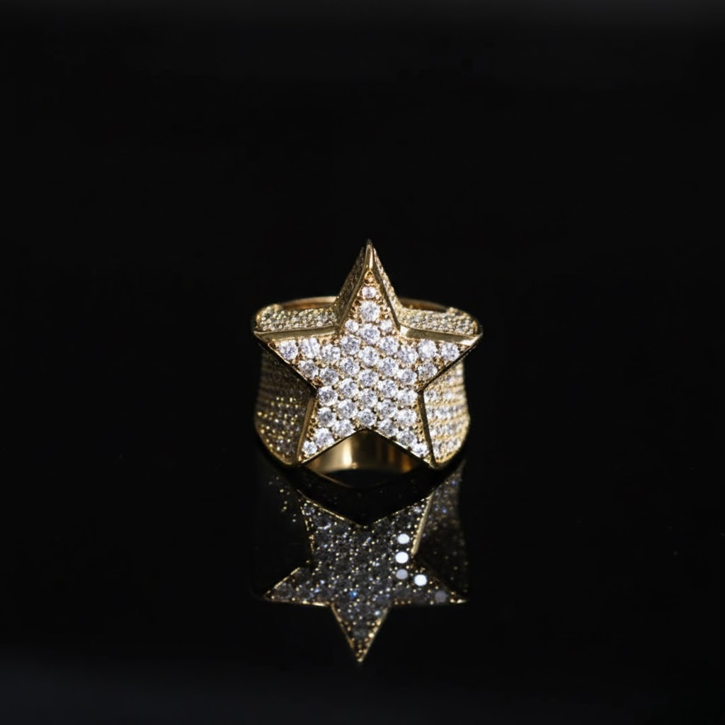 Iced Out Star VVS Moissanite Ring With 925 Sterling Silver Ring