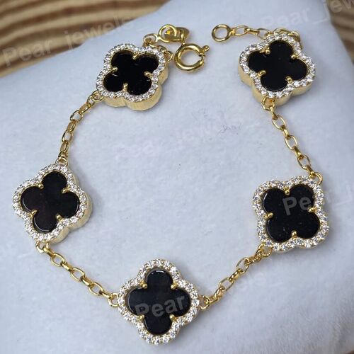 Black Clover Moissanite Diamodn Bracelet Iced Out 925 Sterling Silver Luxury Statement Braclelet